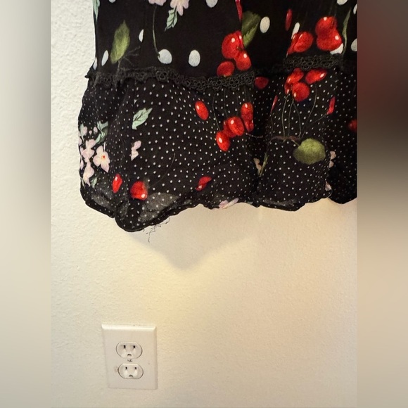 VTG Mica Mimi Maternity Y2K Cherry Floral Midi Dress Ruffle Large Black EUC - Picture 9 of 9